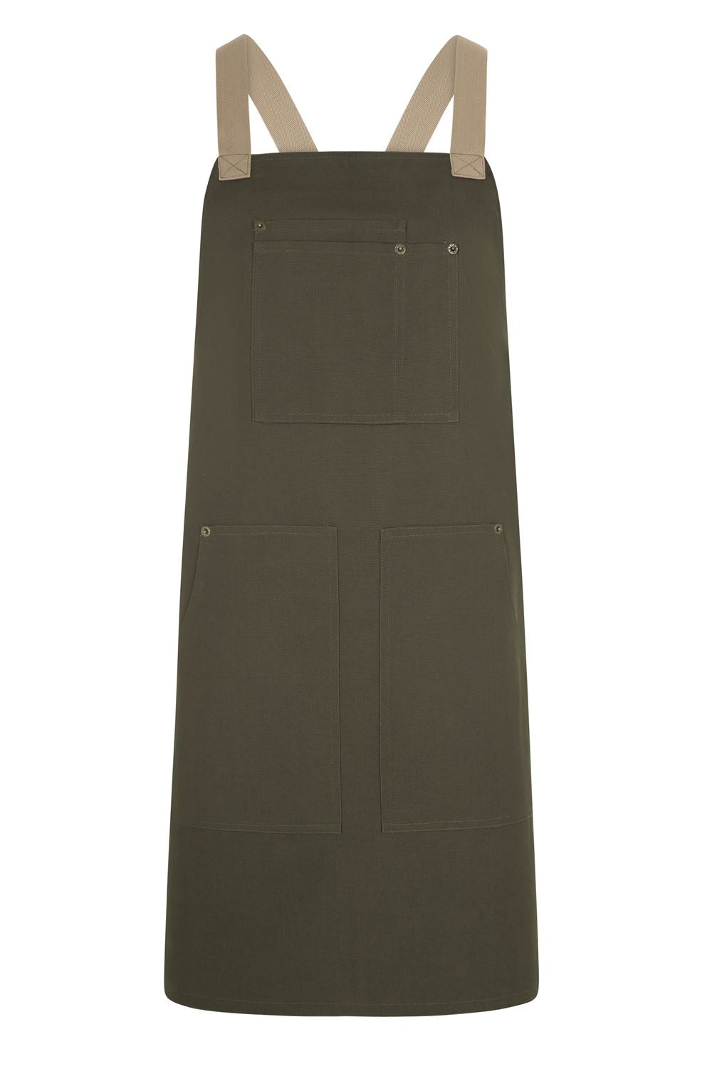 Delantal Peto Canvas Bicolor - Verde Oliva + Beige Arena