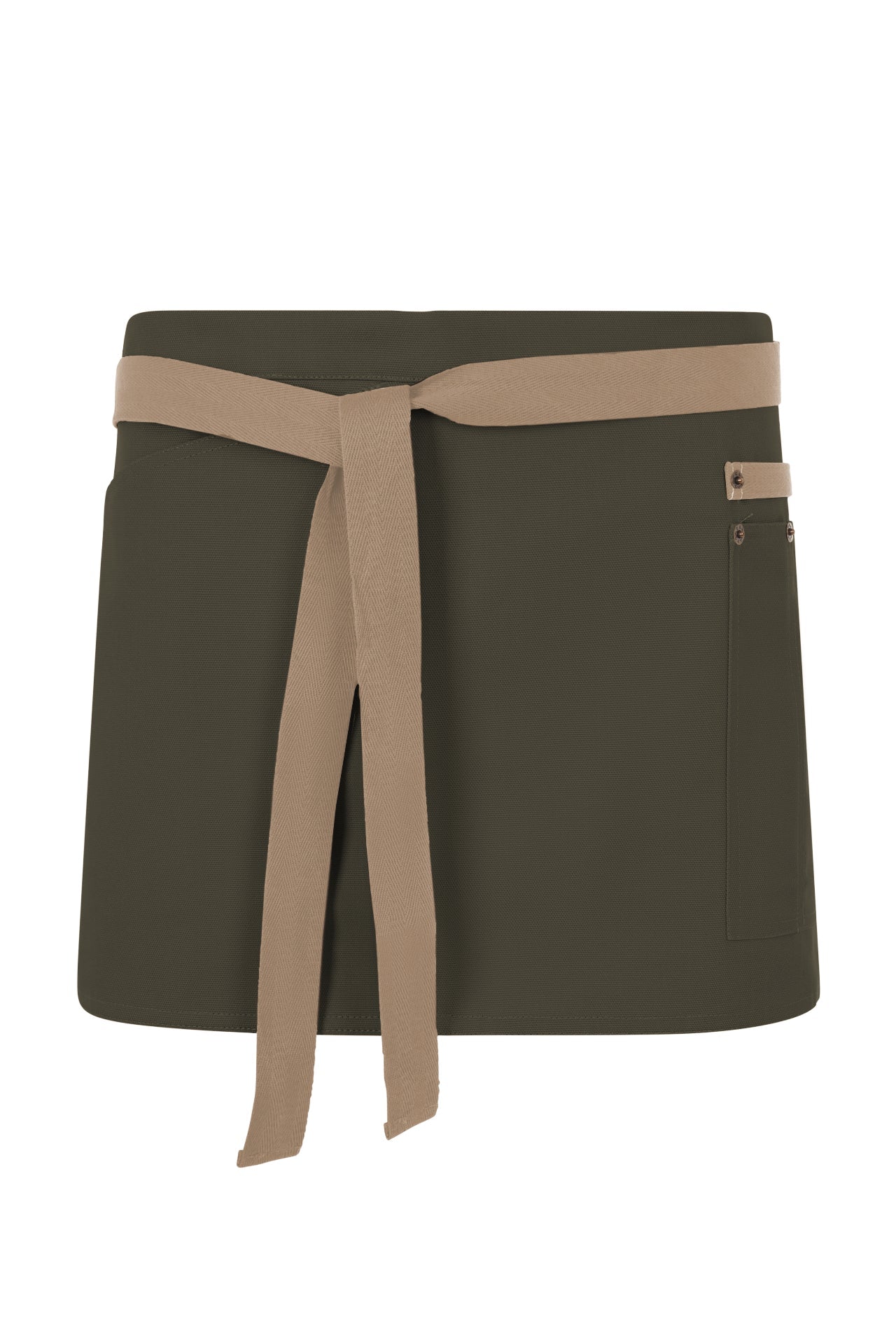 Delantal Corto Canvas Bicolor - Verde Oliva + Beige Arena