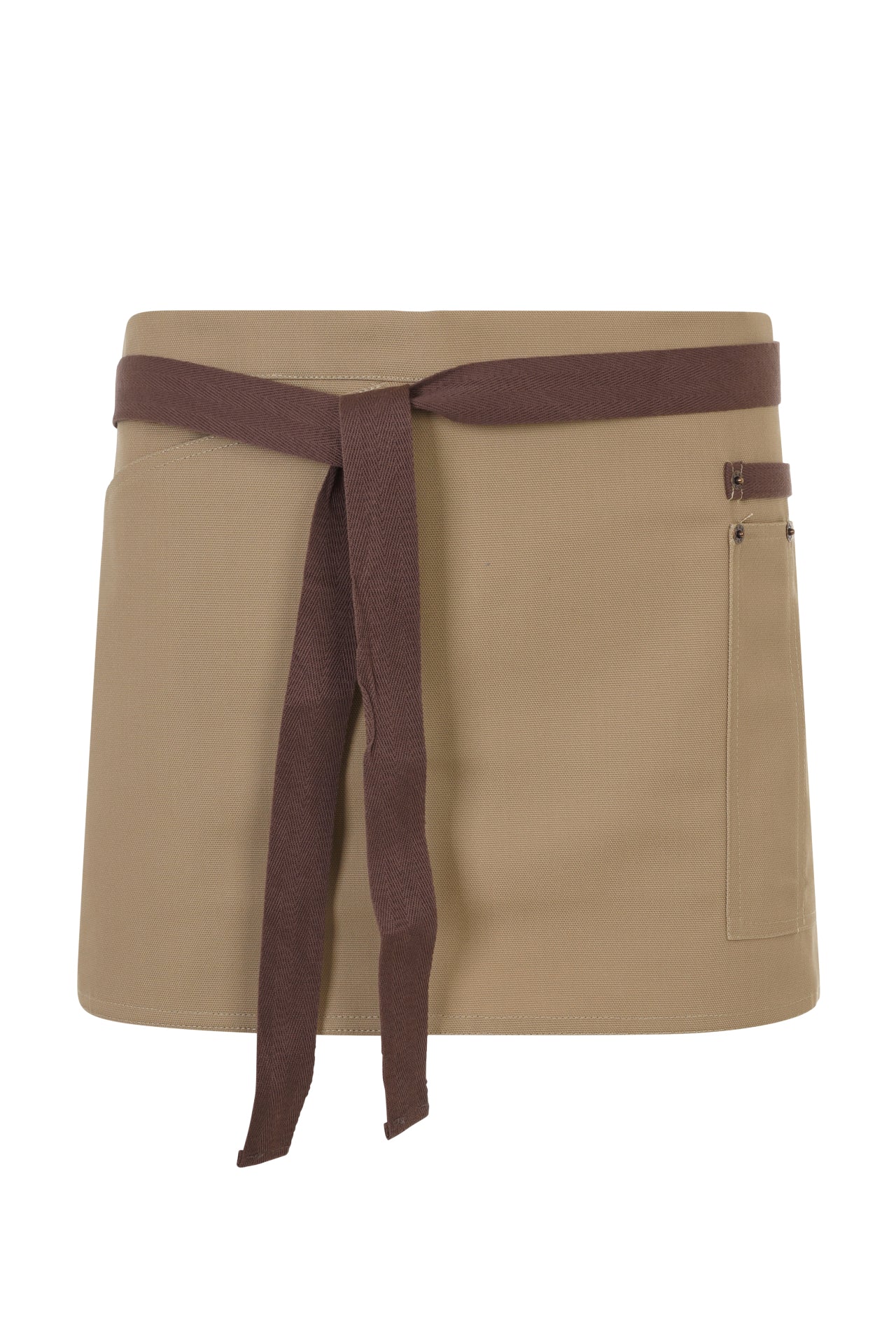 Delantal Corto Canvas Bicolor - Beige Arena + Marrón