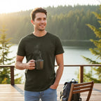 Hombre con camiseta apparel-pulse-store-9lnab color verde caqui de algodón en una terraza frente a un lago