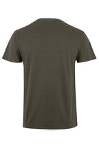 Vista trasera de la camiseta unisex Melbourne de apparel-pulse-store-9lnab en color verde caqui de algodón